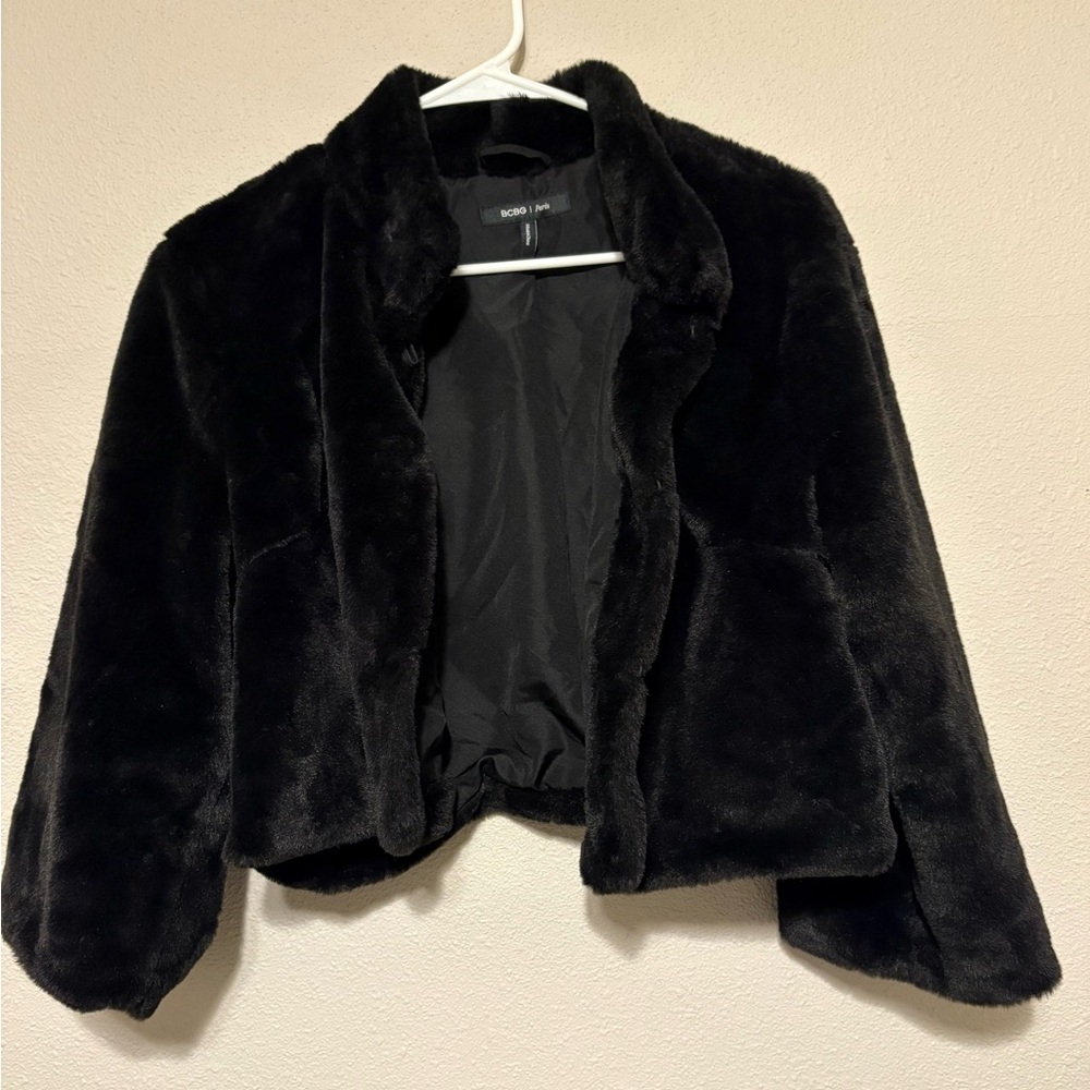 BCBG Paris Elegant Faux Fur Cropped Jacket
